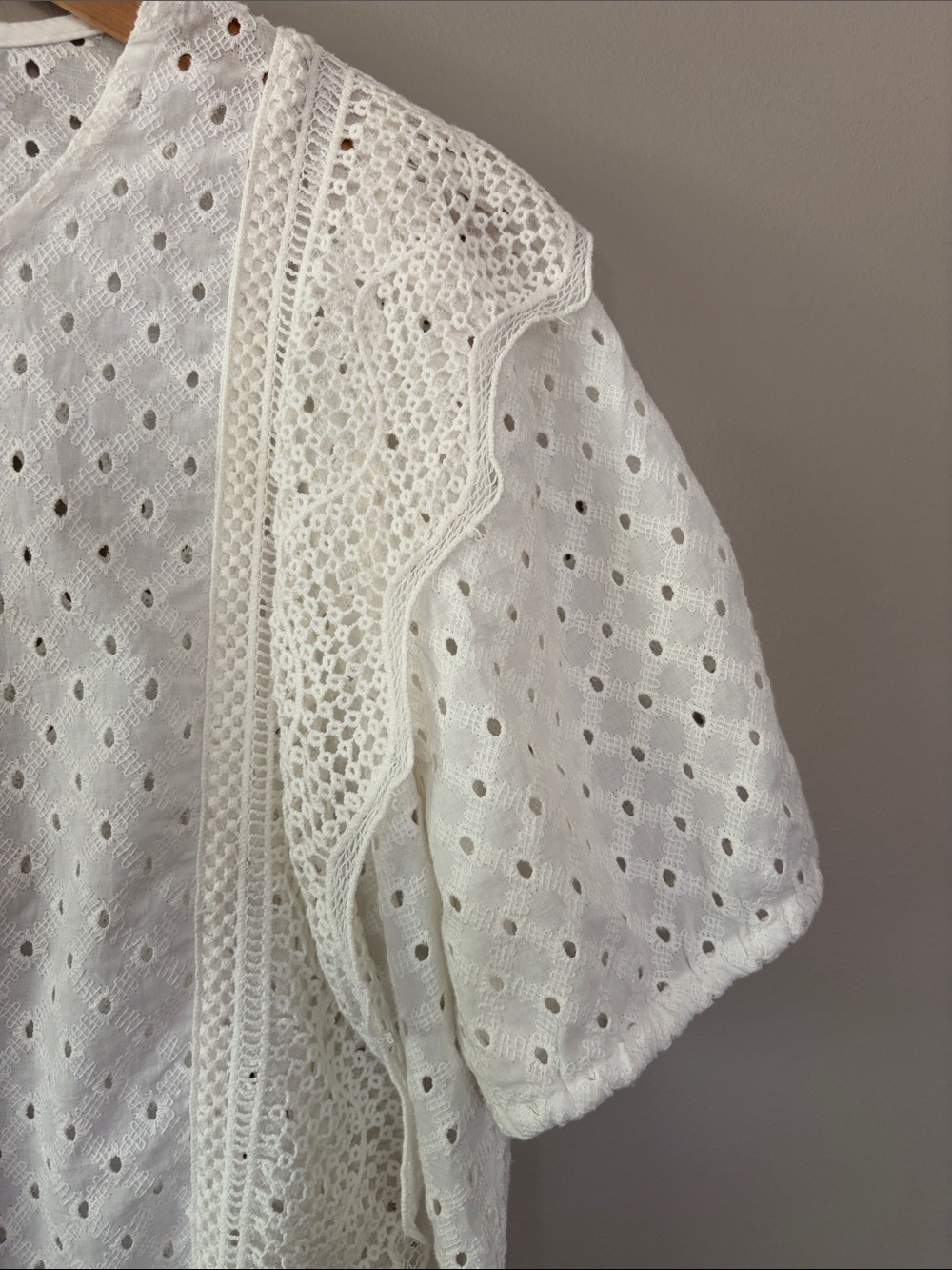Crochet Lace Cotton Eyelet Boho Top Medium Cream Ivory  Cottagecore Coastal - Picture 3 of 7